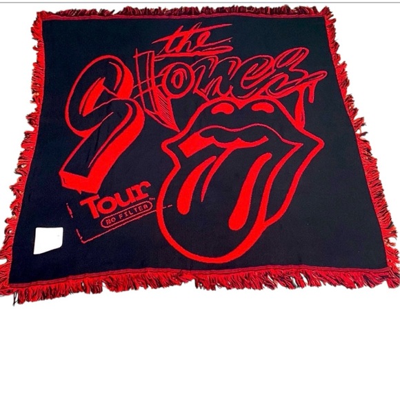 the Rolling Stones Other - The Rolling Stones Authentic Large Black & Red TOUR TM Mouth Fringed Blanket NWT